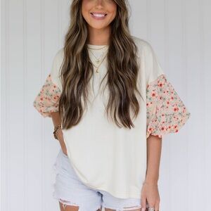 Floral Bubble Sleeve Top